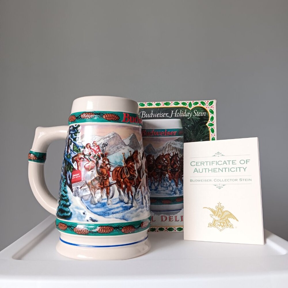 Vintage 1993 Budweiser Holiday Stein Special Delivery Boxed Authentic Gift